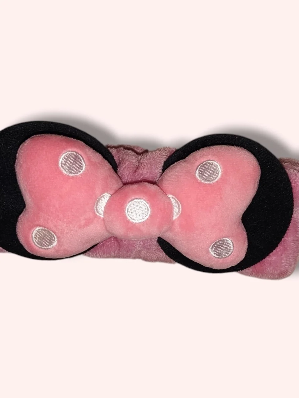 Plush Pink Bow Spa Headband with Polka Dot Accent